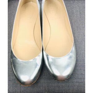 J Crew Italian womens shoes all leather flat slip on low front silver/gold heel